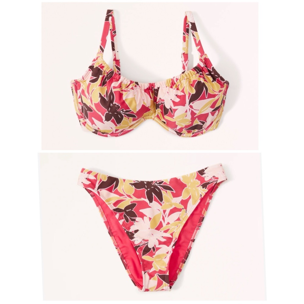 Floral Underwire Bikini Set in Pink and Yellow